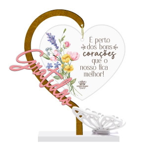 ENFEITE DE MESA COM CORAÇÃO EM ACRILICO GRATIDÃO...BORBOLETA 17X13,5