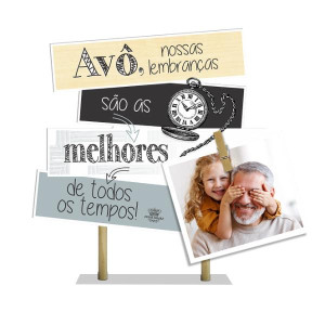 ENFEITE DE MESA COM PLAQUINHAS E FOTO AVÔ NOSSAS LEMBRANÇAS ... 22X20