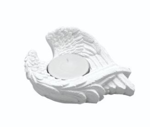 ENFEITE DE MESA ASAS COM VELA BRANCO 11X14X5