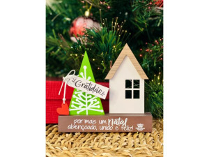 ENFEITE DE MESA COM APLIQUE PINHEIRO GRATIDÃO...14X15X4,5