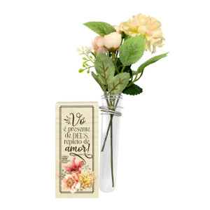 ENFEITE DE MESA COM TUBETE E FLORES VÓ É PRESENTE...19X9