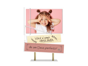 ENFEITE DE MESA COM PLAQUINHA E PORTA RETRATO VOCÊ É UMA OBRA...FLORESCER 23X16,5