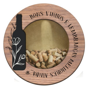 QUADRO PORTA ROLHA COM APLIQUE BONS VINHOS...MEMÓRIA 25X25X6