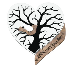 QUADRO COM APLIQUE ÁRVORE DA VIDA E PÁSSARO...MEMÓRIA 26X24