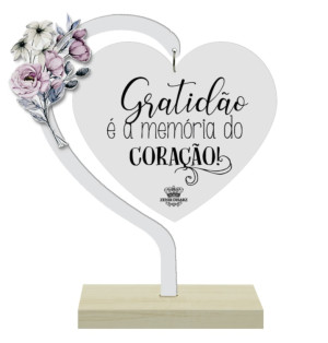 ENFEITE DE MESA COM CORAÇÃO EM ACRILICO GRATIDÃO...17X13,5
