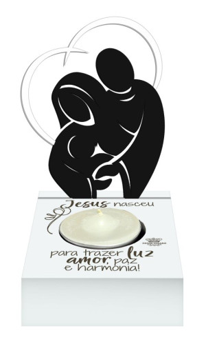 PLACA DE MESA COM VELA E PRESÉPIO RECORTADO JESUS NASCEU...13X9X12