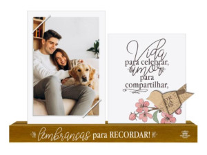 PORTA-RETRATO COM ELÁSTICO E PLACA VIDA PARA CELEBRAR...CEREJEIRA 21X28X4,5