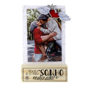 PORTA-RETRATO MADEIRINHA CRU COM ELÁSTICO VOCÊ É O MEU SONHO...21X13