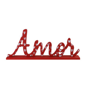 PALAVRA DE MESA AMOR VERMELHO COM CORAÇÕES G 13,5X33