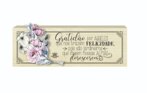 PLACA DE MESA CRU COM APLIQUE GRATIDÃO POR AQUELES...7,5X22