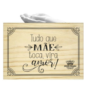 PLACA DE MESA CRU COM APLIQUE MÃOS MÃE...BRISA 8,5X10X4