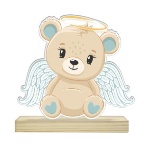 ENFEITE DE MESA URSO ANJO BABY URSO AZUL  8,5X8