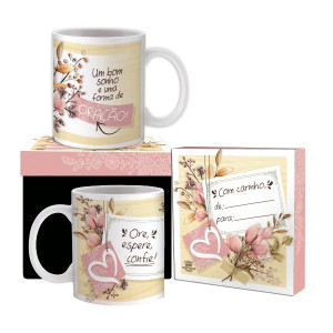 CANECA CERÂMICA ORE, ESPERE, CONFIE...FLORESCER