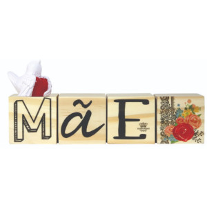 ENFEITE DE MESA CUBOS MÃE...FLORAL VERMELHO 9X20