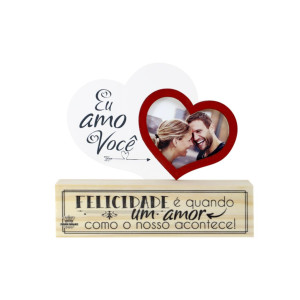 MADEIRINHA CRU COM PORTA RETRATO E ACRILICO FELICIDADE É QUANDO...16X18