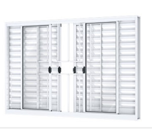 Janela veneziana de correr central 4 folhas móveis e 2 fixas com grade 100 x 150