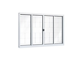 Janela lucasa de correr central 4 folhas A 1,20 X 1,50 c/grade quadrada 