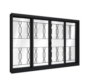 Janela riobras de correr central 2 folhas móveis e 2 fixas com grade mosaico 100 x 150