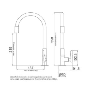 Torneira Bancada Flexível Lorenzetti 1177 B27 Flex Black - 