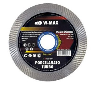 Disco Diamantado 105 x 22mm Turbo Fino Porcelanato - W-Max - Wurth  Disco Diamantado 105 x 22mm Turbo Fino Porcelanato - W-Max - Wurth