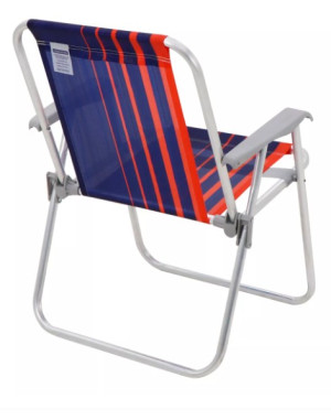 Cadeira de Praia Tramontina Samoa Alta em Alumínio com Assento Azul Escuro e Laranja - 