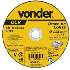 Disco de corte 115,0 mm x 1,0 mm x 22,23 mm, DCV, VONDER -