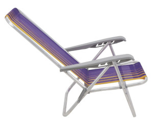 Cadeira de Praia Reclinável Tramontina Bali Baixa em Alumínio com Assento Roxo e Amarelo - 