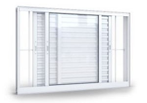 Janela veneziana de correr lateral 3 folhas móveis com grade 100 x 150 