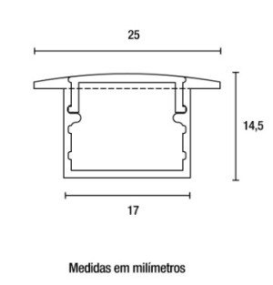 Perfil Line Alumínio Embutir 25mm 3M - Preto - 