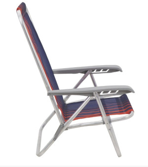 Cadeira de Praia Reclinável Tramontina Bali Baixa em Alumínio com Assento Azul Escuro e Laranja - 