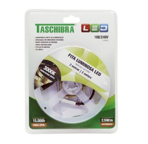 Fita led Taschibra 2,5w 30 leds/m 2 metros 12v vom fonte ip20 r branco 1404011001