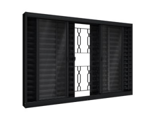 Janela riobras veneziana de correr central 4 folhas móveis e 2 fixas com grade mosaico 100 x 120  - 