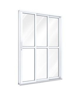 Porta riobras de correr lateral com travessa 2 folhas móveis e 1 fixa 213 X 150