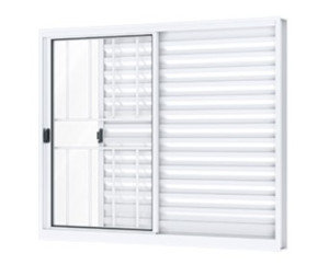 Janela riobras veneziana de correr lateral 2 folhas móveis e 1 fixa com grade 100 x 120  - 