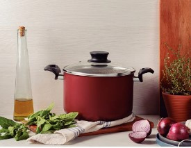 Caldeirão Tramontina Paris em Alumínio com Revestimento Interno e Externo em Antiaderente Starflon Max Vermelho com Tampa de Vidro 20 cm 4,2 L - 