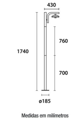 Poste Globo Simples 1,74m com canopla Com Globo - Preto - 