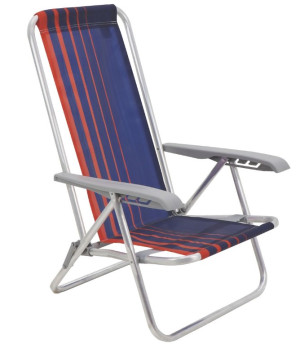 Cadeira de Praia Reclinável Tramontina Bali Baixa em Alumínio com Assento Azul Escuro e Laranja