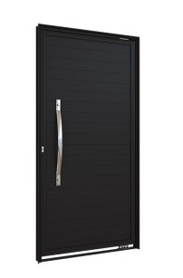 Porta mecal pivotante preta lambri com puxador de 80cm em alumínio 105 x 215  - 