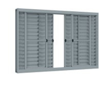 Janela veneziana de correr central 4 folhas móveis e 2 fixas
