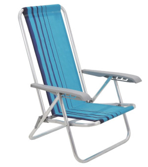Cadeira de Praia Reclinável Tramontina Bali Baixa em Alumínio com Assento Azul - 