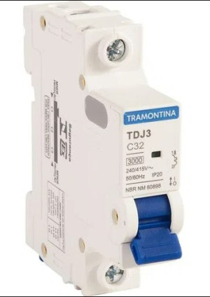 Minidisjuntor TDJ3 1 P 32 A 3 kA curva C Tramontina
 58011108