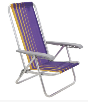 Cadeira de Praia Reclinável Tramontina Bali Baixa em Alumínio com Assento Roxo e Amarelo - 