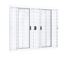 Janela de alumínio veneziana de correr central 4 folhas móveis e 2 fixas 120 x 150 - 