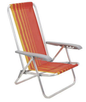 Cadeira de Praia Reclinável Tramontina Bali Baixa em Alumínio com Assento Laranja e Amarelo - 