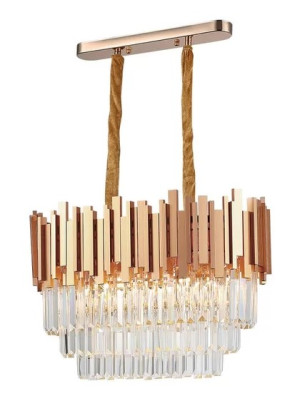 LUSTRE CRISTAL MIDAS RETANGULAR 60X30CM DOURADO FOSCO 6XE14 GERMANY 89531130