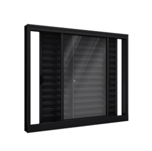 Janela mecal veneziana de correr lateral preta 2 folhas móveis 1 folha fixa s/grade 100 X 150  Janela mecal veneziana de correr lateral preta 2 folhas móveis 1 folha fixa s/grade 100 X 150