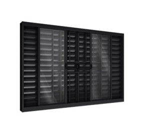 Janela veneziana de correr central 4 folhas móveis e 2 fixas com grade 100 x 120 - 