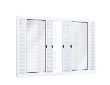 Janela lucasa c/ven veneziana de correr central 4 folhas móveis e 2 fixas com grade mosaico 120x100