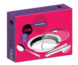 Kit para Servir Tramontina Ciclo Redondo em Aço Inox com Tampa de Vidro 3 Peças