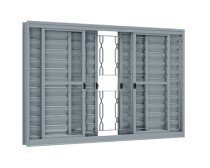 Janela veneziana de correr central 4 folhas móveis e 2 fixas com grade mosaico  100 x 150 